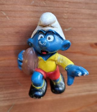 Figura PITUFO Rugby. SMURF. Vintage PVC 1980