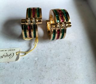 Impresionante pendientes antiguos chapado en oro 