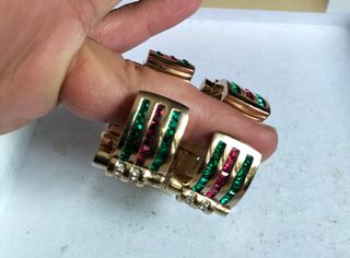 Impresionante pendientes antiguos chapado en oro 