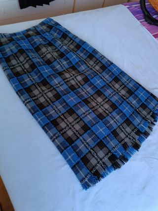 gonna quadri azzurro grigio lana bouclè