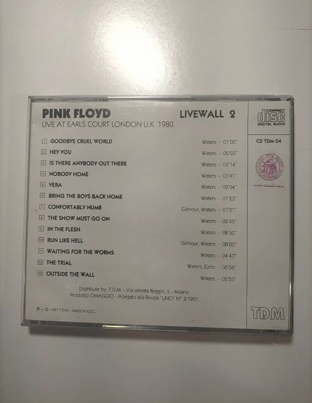 CD Pink Floyd "Live Wall Vol. 1-2", 1980
