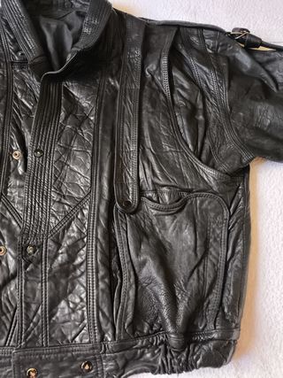 CAZADORA CUERO MOTERO NEGRA TALLA GRANDE 48/50