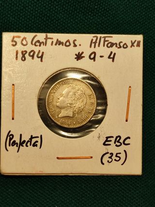 Plata.50 Céntimos 1894🤩9-4 EBC