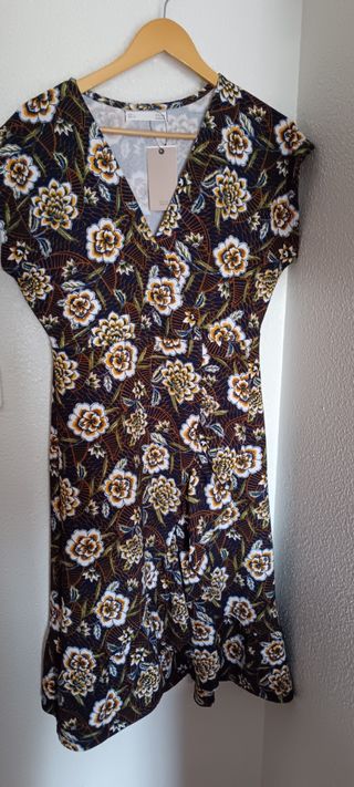 Vestido azul marino estampado elástico 