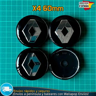 X4 Tapacubos Renault 60mm Cubrebujes Tapas Negras