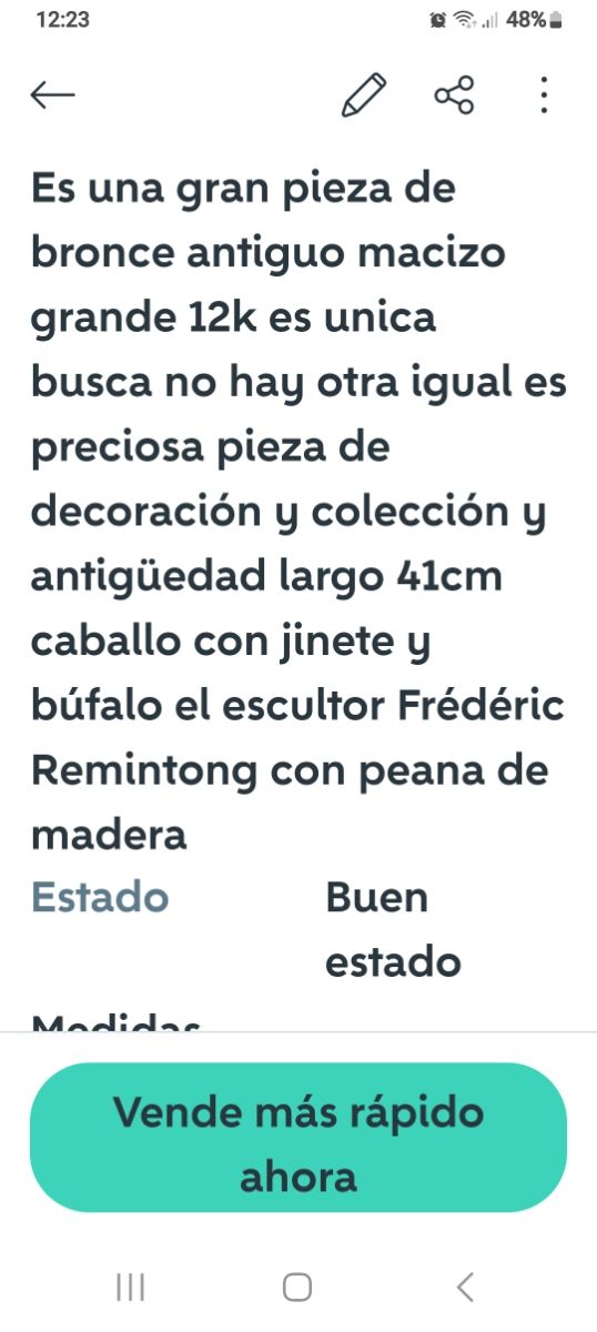 Figura bronce jinete caballo y búfalo 12k grande