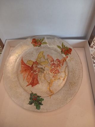 Piatto in vetro decoupage natale 