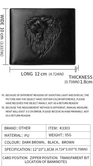 Cartera de cuero PU, relieve de leon