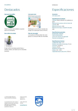 Licuadora Philips HR1854, blanco