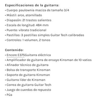 Guitarra eléctrica Encore 3/4 con accesorios