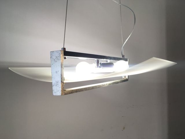 Lampadario legno foglia argento e vetro