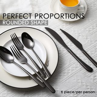 ★ Juego cubiertos 36 piezas 6 personas Acero Negro