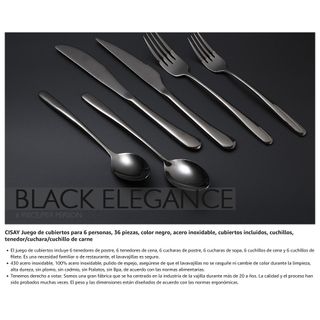 ★ Juego cubiertos 36 piezas 6 personas Acero Negro