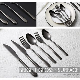★ Juego cubiertos 36 piezas 6 personas Acero Negro