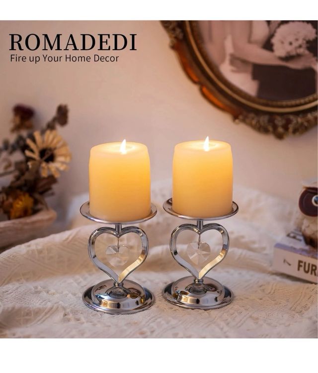 Romadedi Portavelas Plateados en Forma de Corazón