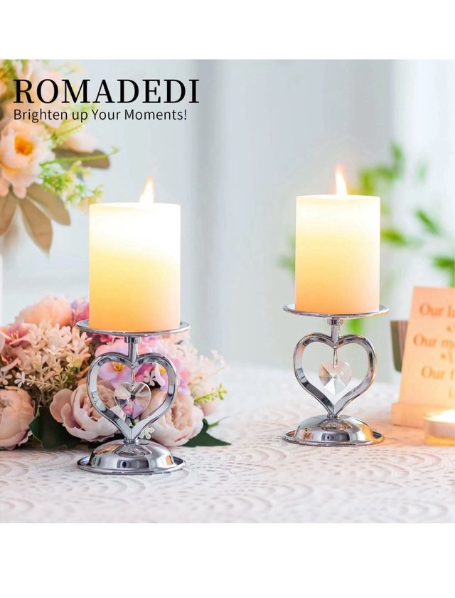 Romadedi Portavelas Plateados en Forma de Corazón