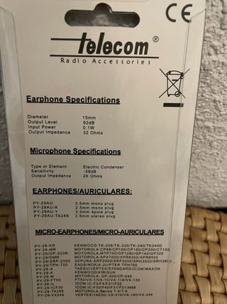 Telecom microfono auricular para walkie