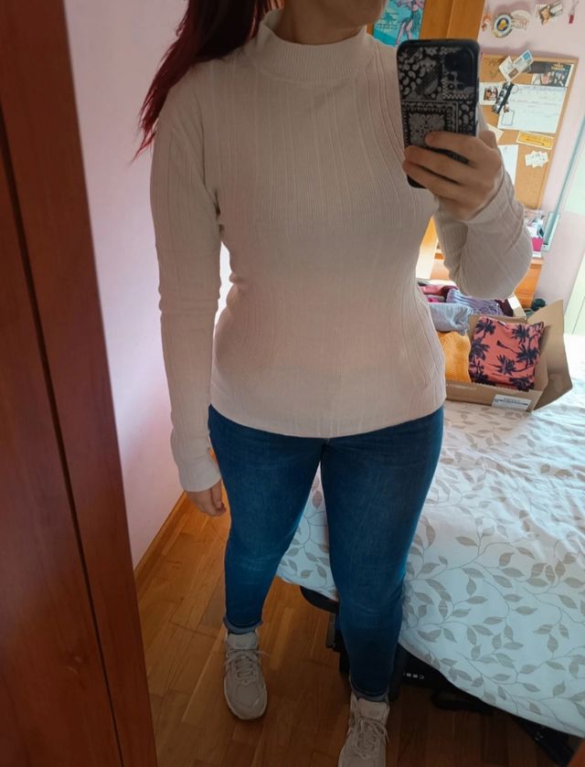 Jersey blanco canalé