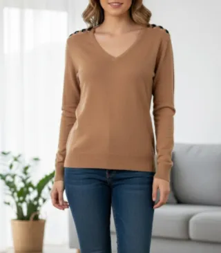 Jersey Camel cuello pico mujer primavera de MORGAN
