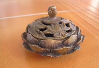 Antiguo Incensario for se loto, bronce, sello 