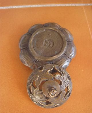 Antiguo Incensario for se loto, bronce, sello 
