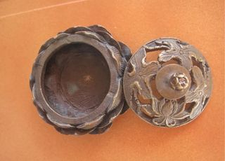 Antiguo Incensario for se loto, bronce, sello 