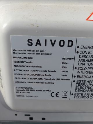 Despiece microondas Saivod