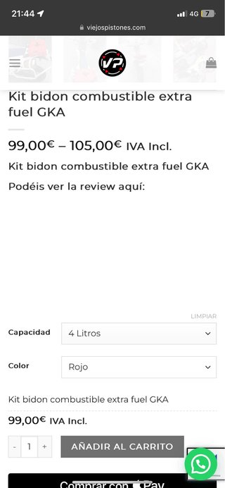 Bidon gasolina auxiliar  4l