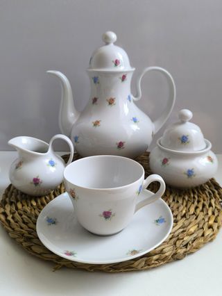 Preciosa taza de té y platillo porcelana