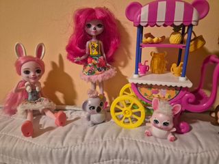 Lote 3 Enchantimals y carrito de frutas