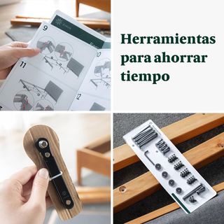 ★ Cama Metal y Madera, 90cm, Cabecero Dividido