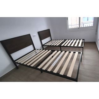 ★ Cama Metal y Madera, 90cm, Cabecero Dividido
