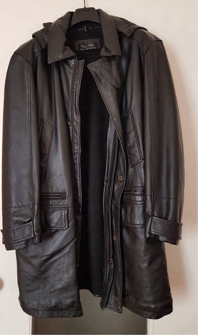 giaccone pelle nera uomo