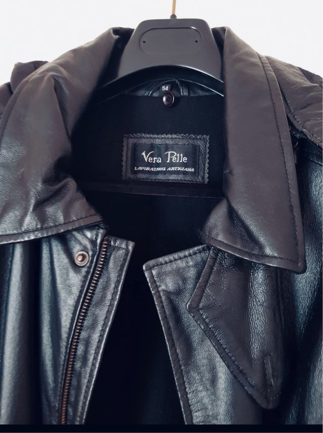 giaccone pelle nera uomo