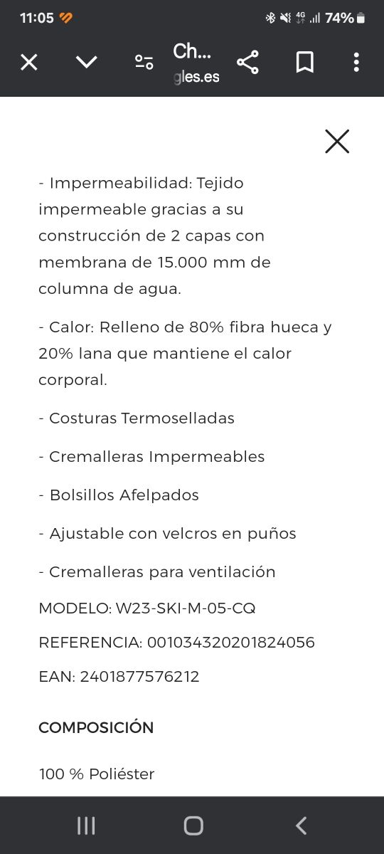 Chaqueta de nieve XXL