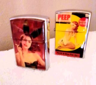 2 Mecheros Pin Up, tipo zippo
