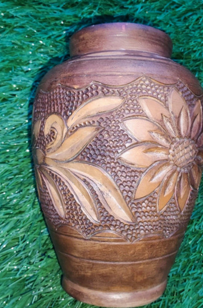 Vaso ceramica marrone fiori