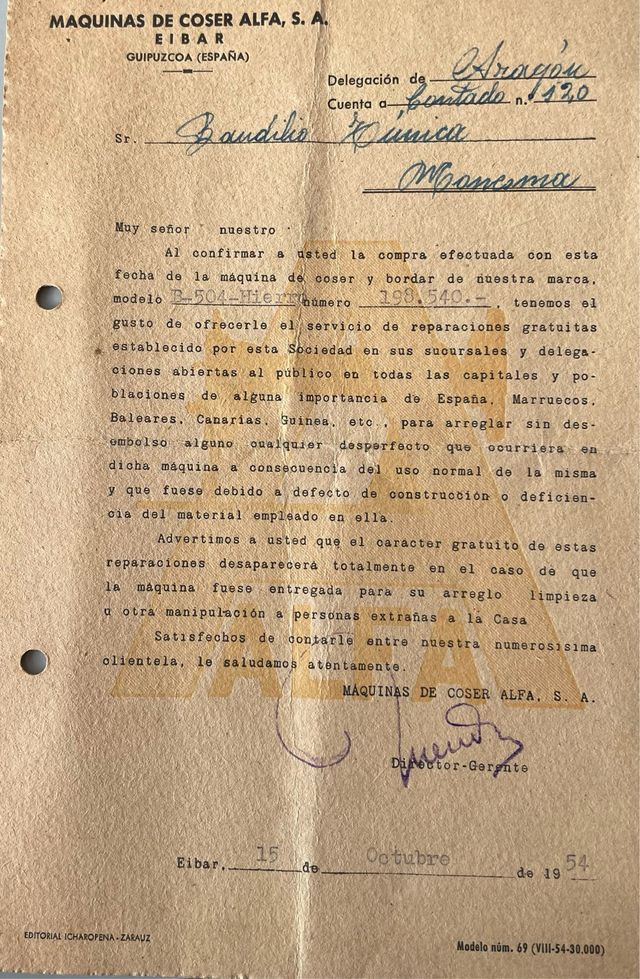 Maquina de coser ALFA modelo B-504