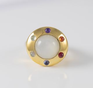 Anillo Tous Plata Vermeil con piedra luna y gemas