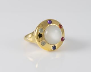 Anillo Tous Plata Vermeil con piedra luna y gemas