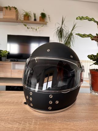 Casco moto integral negro vintage