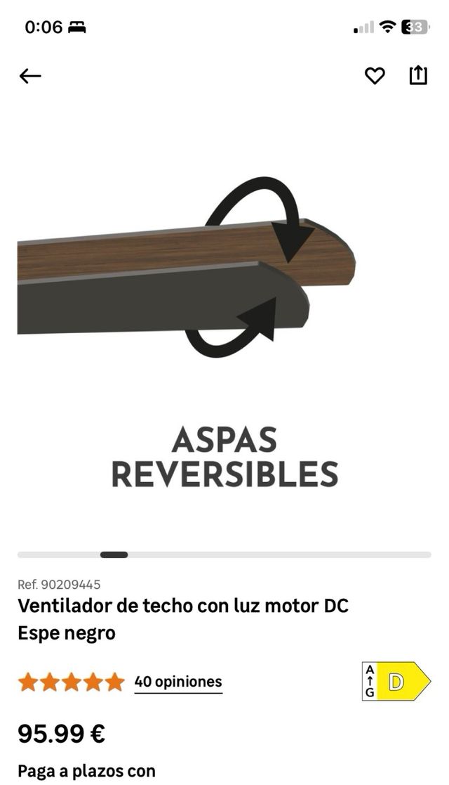 Ventilador de techo Leroy Merlin sin abrir.