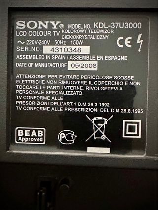 Tv Sony Bravia 37” KDL-37U3000