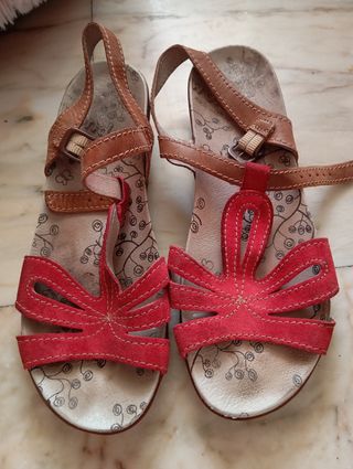 Sandalias rojas y marrones