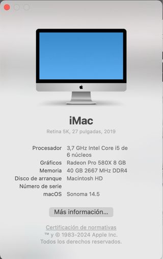 IMac 27” 2019 5K - 3,7Ghz - 40G RAM