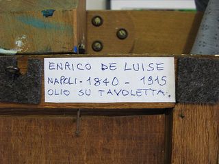 Antico dipinto Enrico De Luise olio su tavoletta