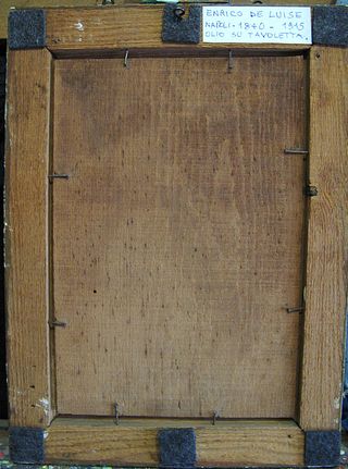 Antico dipinto Enrico De Luise olio su tavoletta