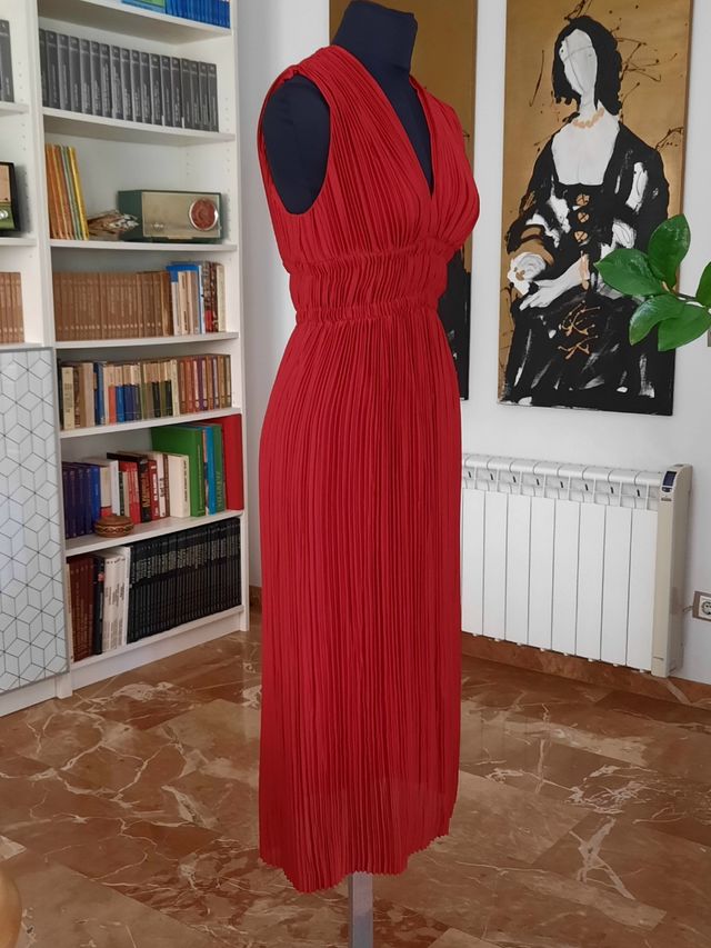Vestido plisado rojo Mango