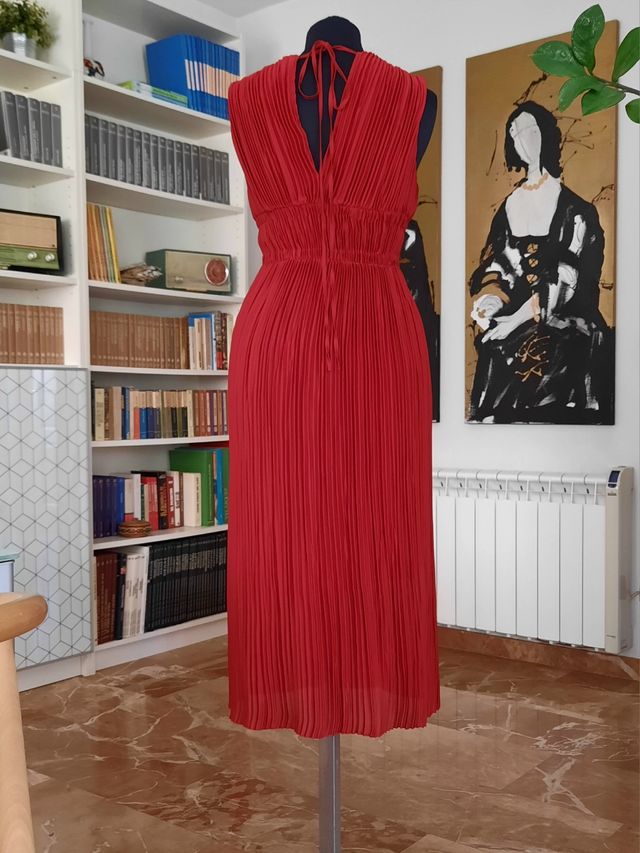 Vestido plisado rojo Mango