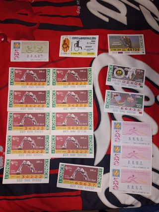 Cupones lotería de la ONCE 1993 1994 1995